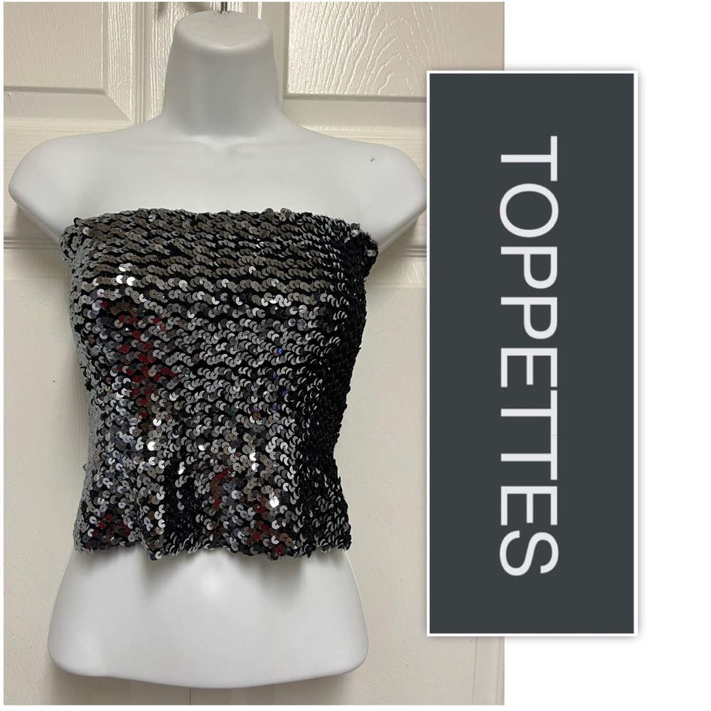 Toppette Silver Sequin Tube Crop Top